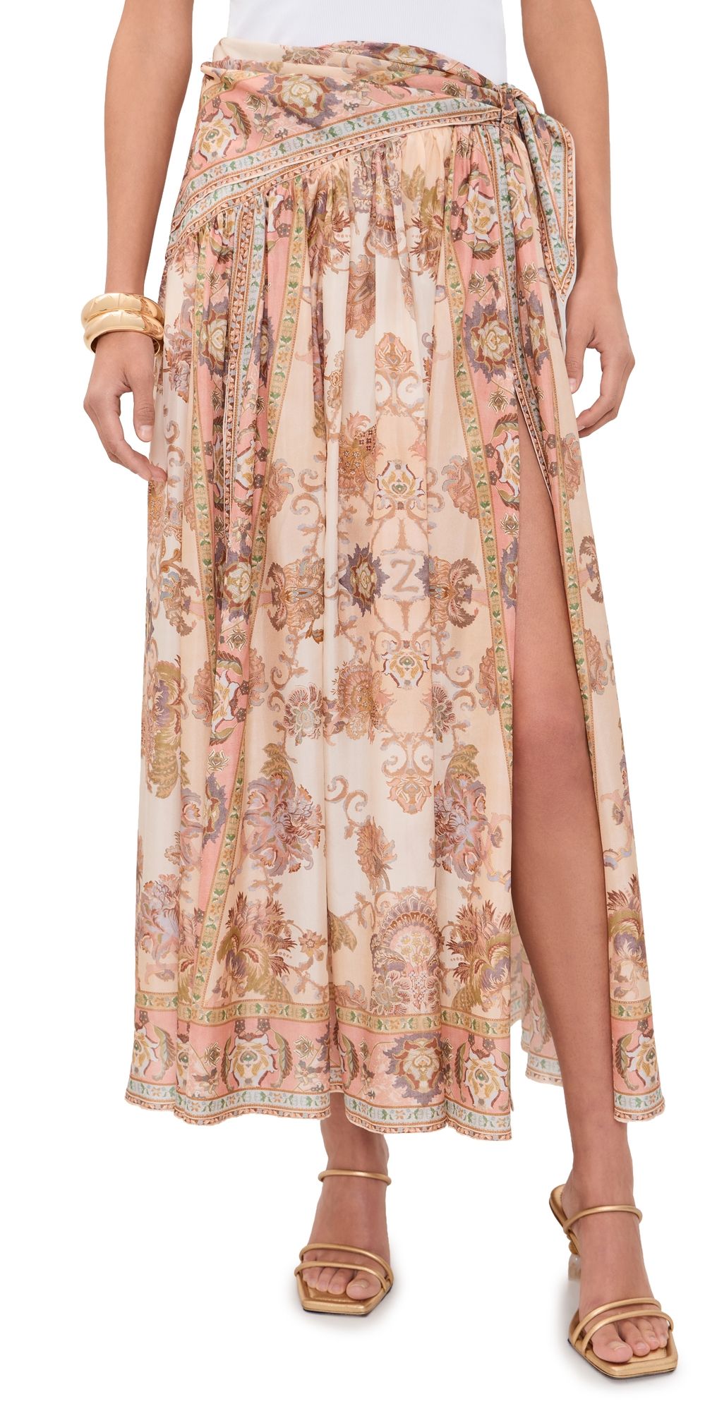 Zimmermann Echo Scarf Midi Silk Skirt Cream Jacobean 3
