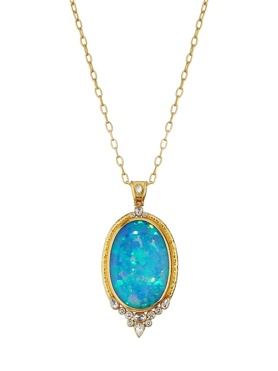 Women's Muse 24K Yellow Gold, Ethiopian Opal & 3.28 TCW Diamond Pendant Necklace - Yellow Gold