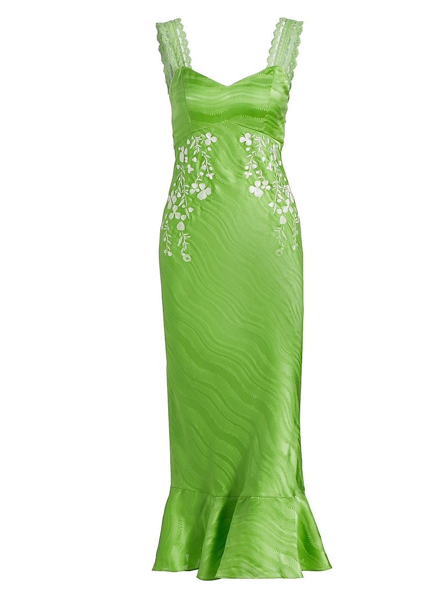 Women's Mimi Floral Embroidered Silk Midi-Dress - Ombre Serramento Print - Size 12