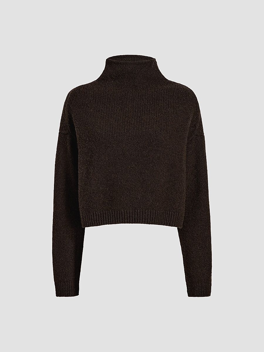Khaite Women's Marke Rib-Knit Cashmere Mock-Neck Sweater - Bark - Size XL
