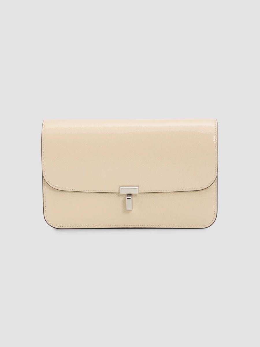 Toteme Women's T-Lock Grained-Patent Leather Crossbody Bag - Stone