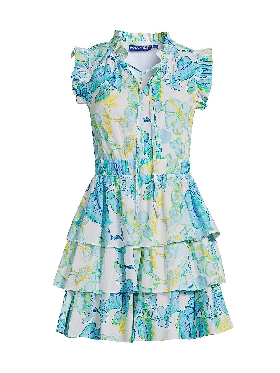 Women's Bimba Floral Tiered Cotton Minidress - Blue Micaela - Size XL