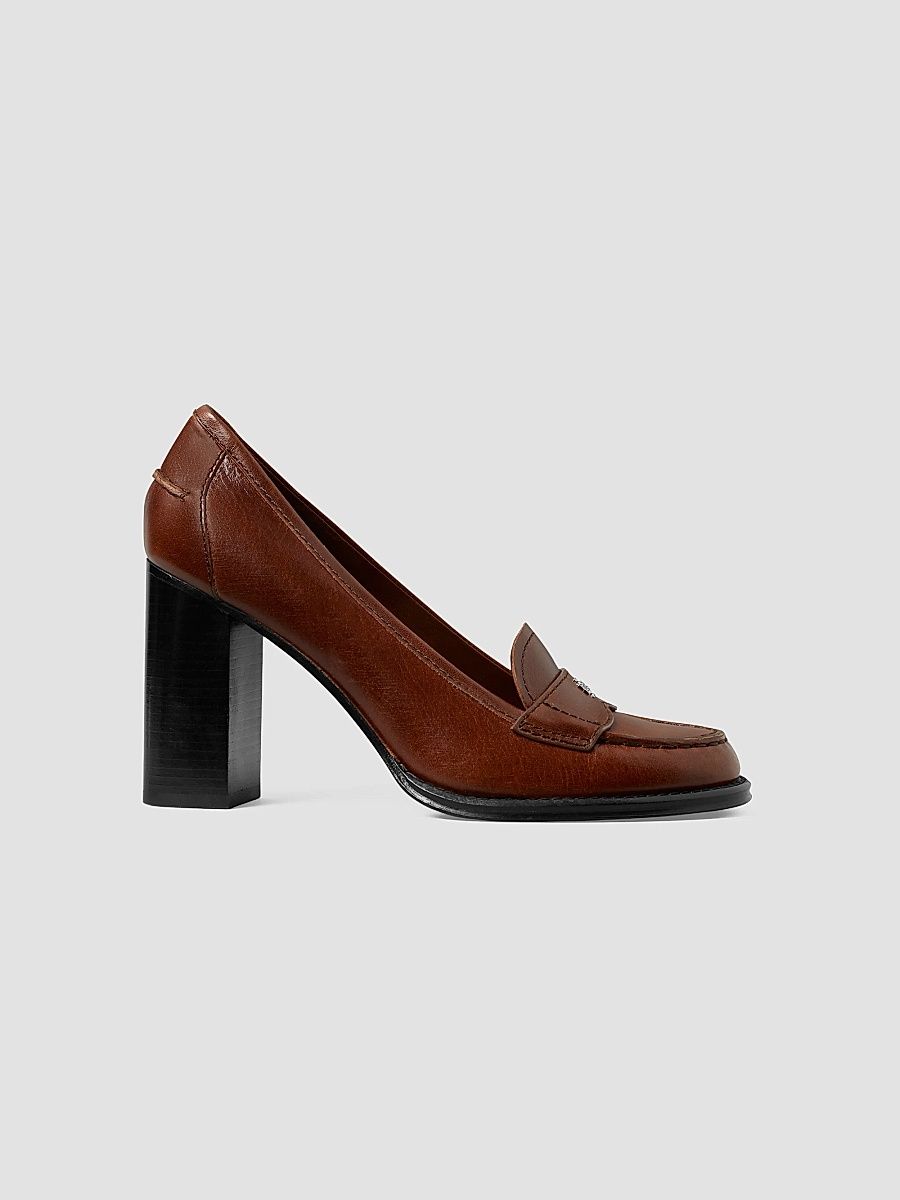 Women's 85MM Leather Loafer Pumps - Chocolate - Size 9.5