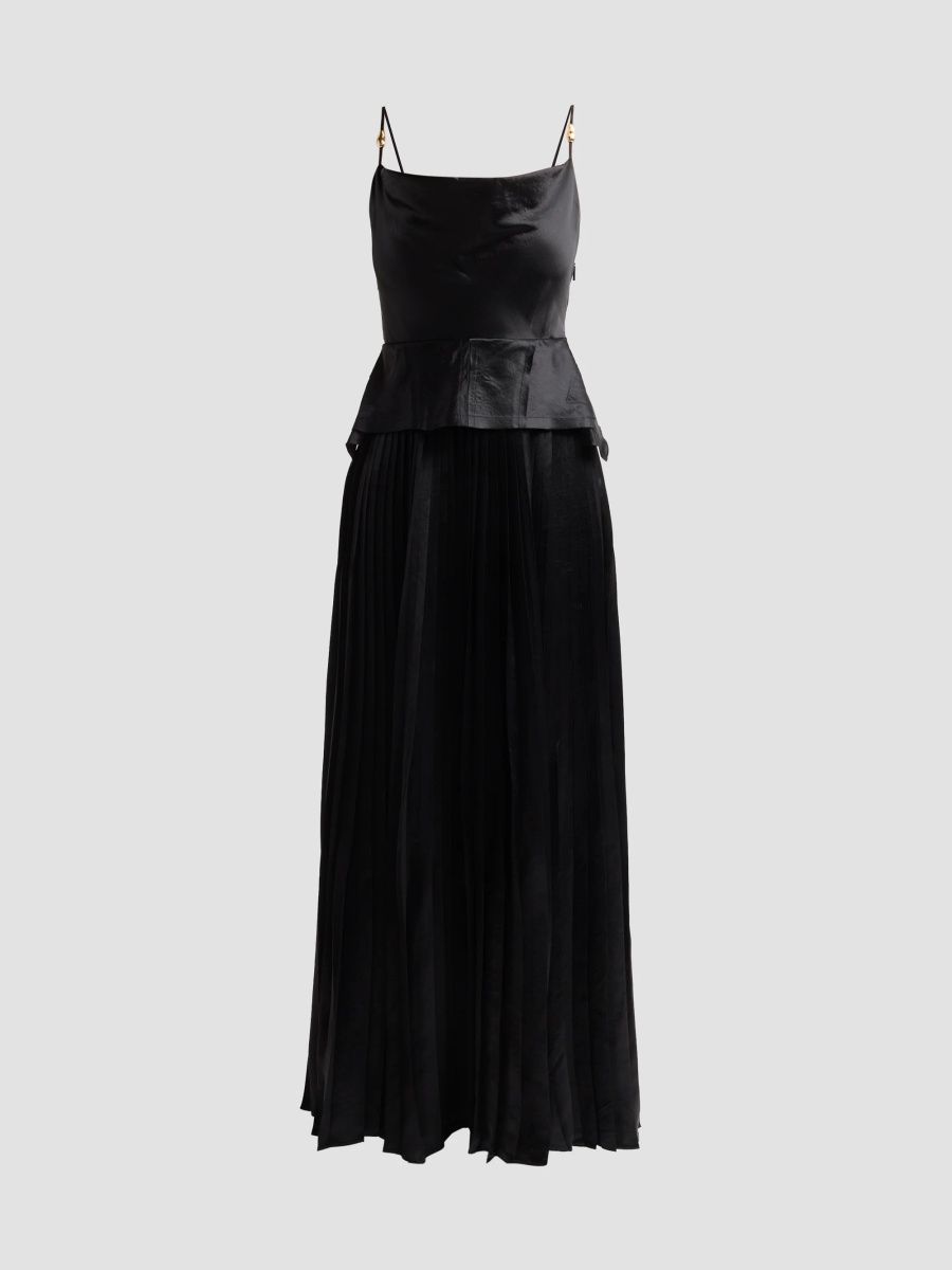 Jason Wu Women's Washed Satin Cowlneck Pleated Gown - Black - Size 12