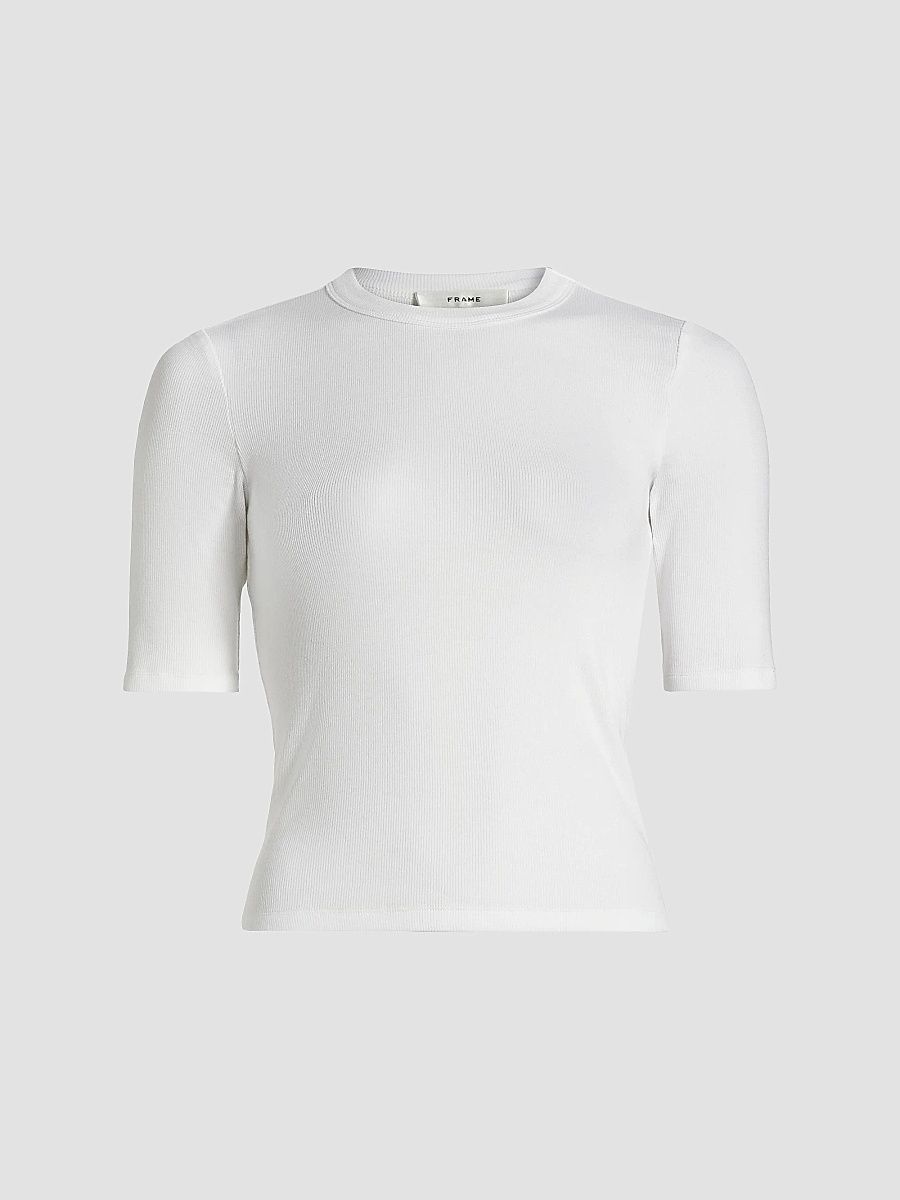 FRAME Women's Rib Crewneck T-Shirt - White - Size Large