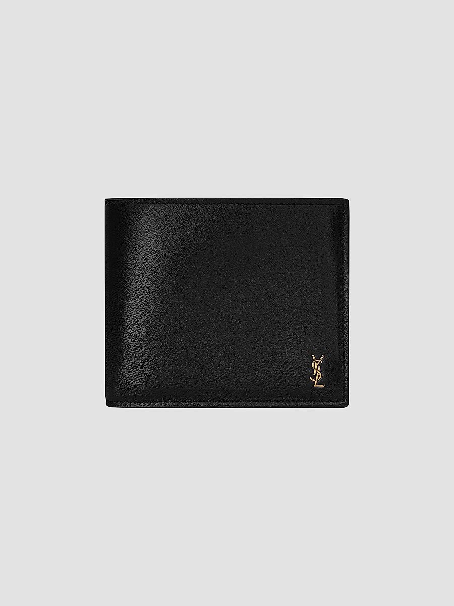 Saint Laurent Men's Tiny Cassandre East-West Wallet with Coin Purse - Black