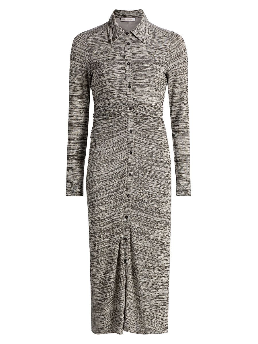 Women's Rachelle Space-Dye Polo Midi-Dress - Black White Space Dye - Size XL