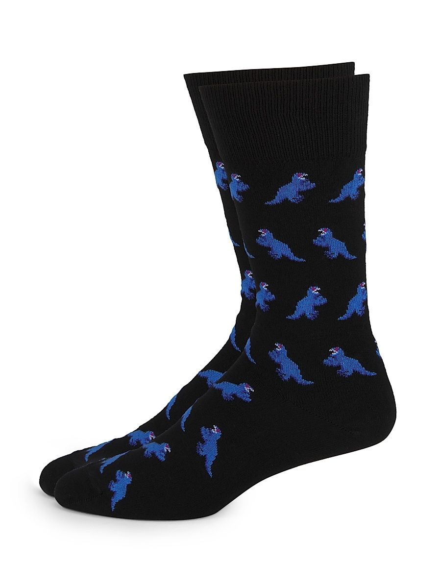 Men's Dinosaur Mid-Calf Socks - Black