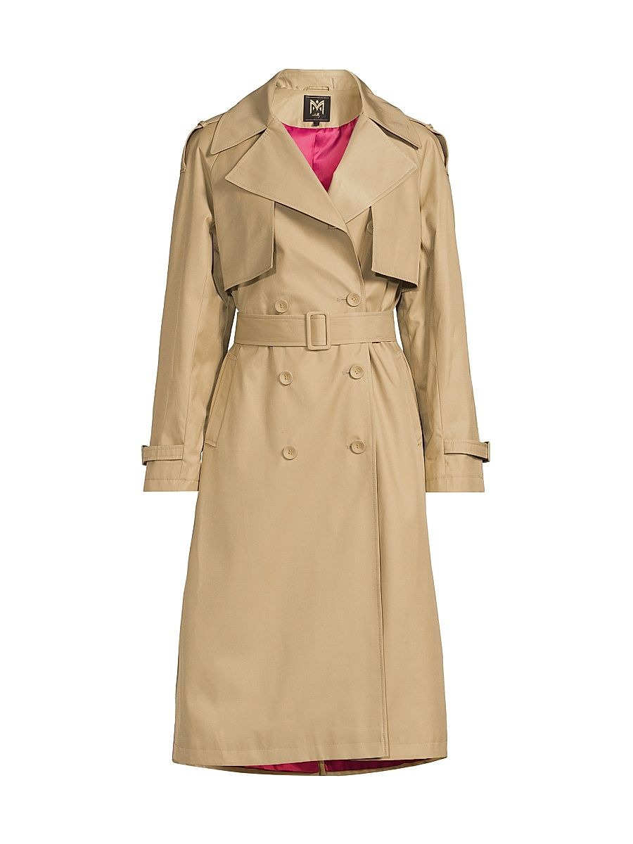 Women's Double-Breasted Belted Trench Coat - Khaki - Size Large