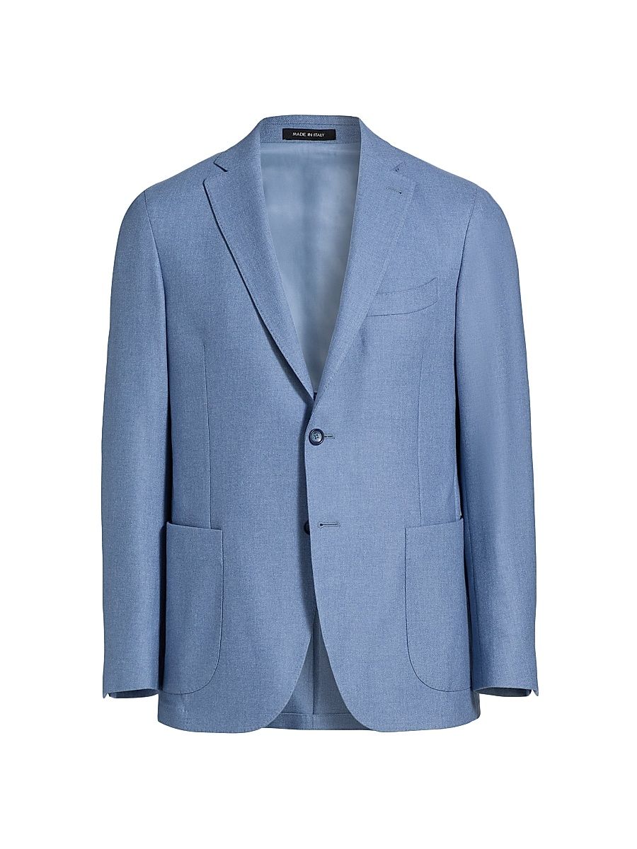 Men's Wool-Cotton Single-Breasted Sport Coat - Light Blue - Size 48
