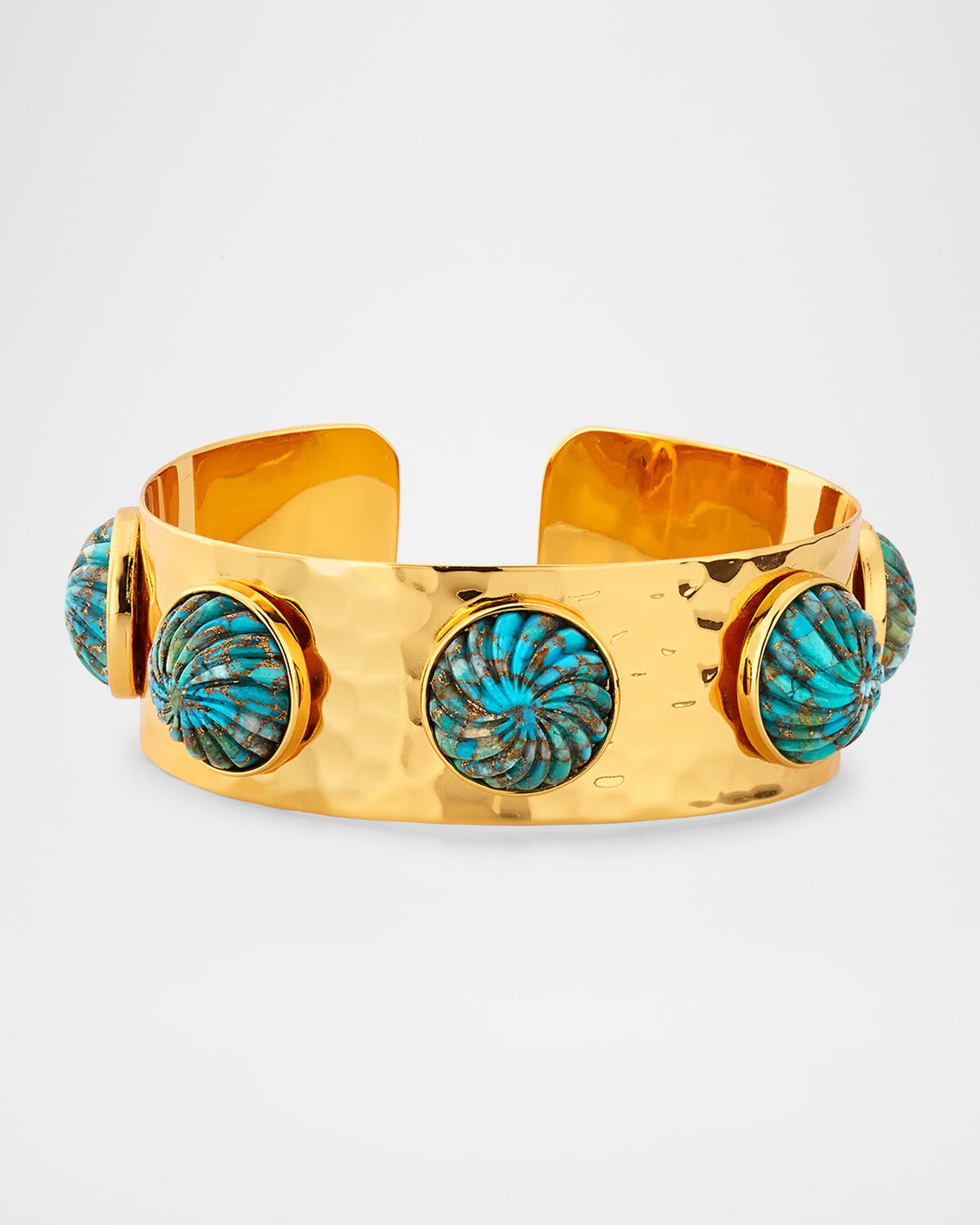 Carved Turquoise Hammered Gold Bangle