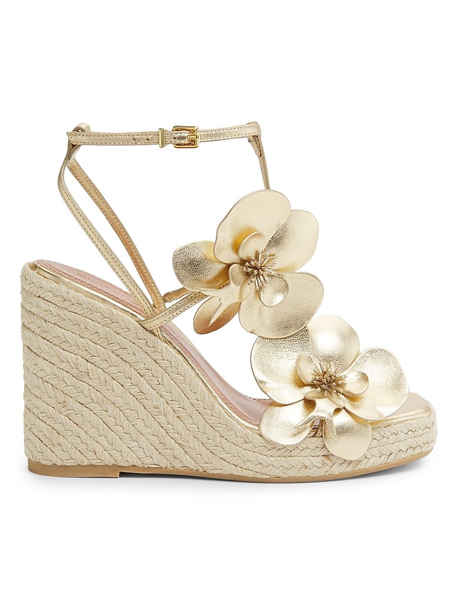 Women's Orchid Leather 110MM Wedge Espadrilles - Gold - Size 11