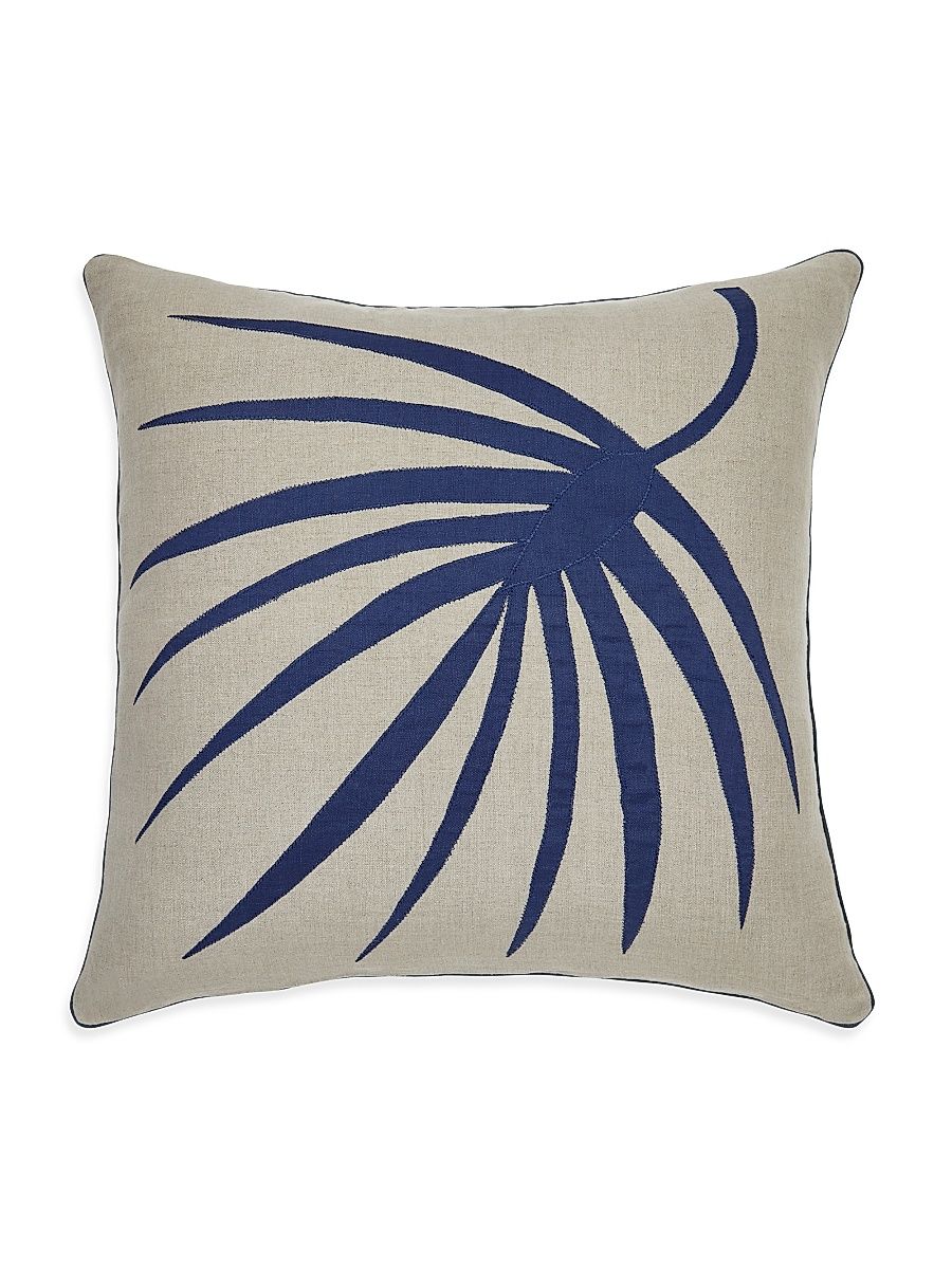 Indigo Palm Frond Linen Pillow