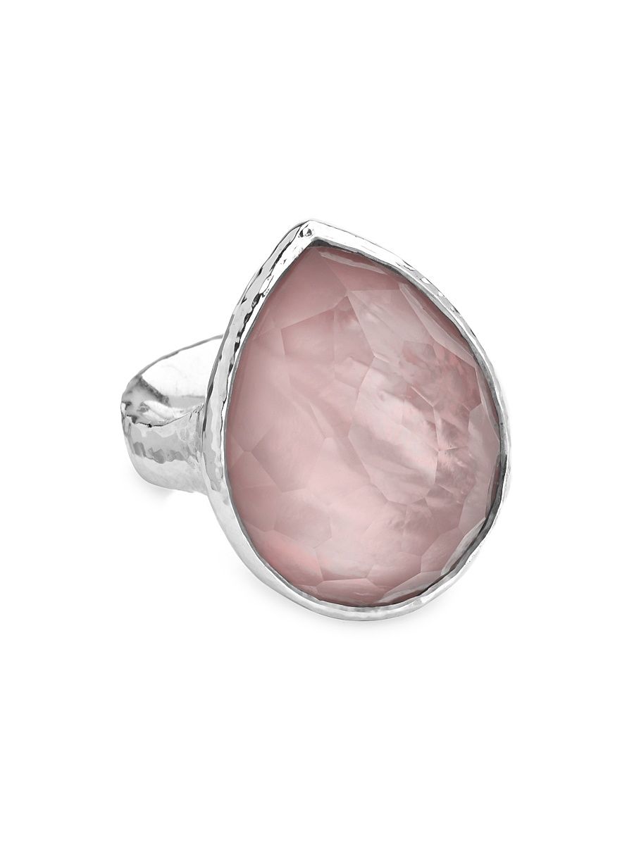 Women's Rock Candy Sterling Silver, Rock Crystal & Shell Large Teardrop Ring - Pink Mother Of Pearl - Size 7