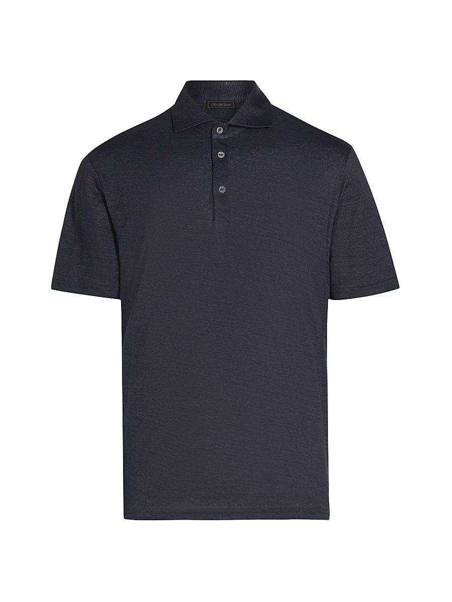Men's COLLECTION Linen Polo Shirt - Blue - Size XXL
