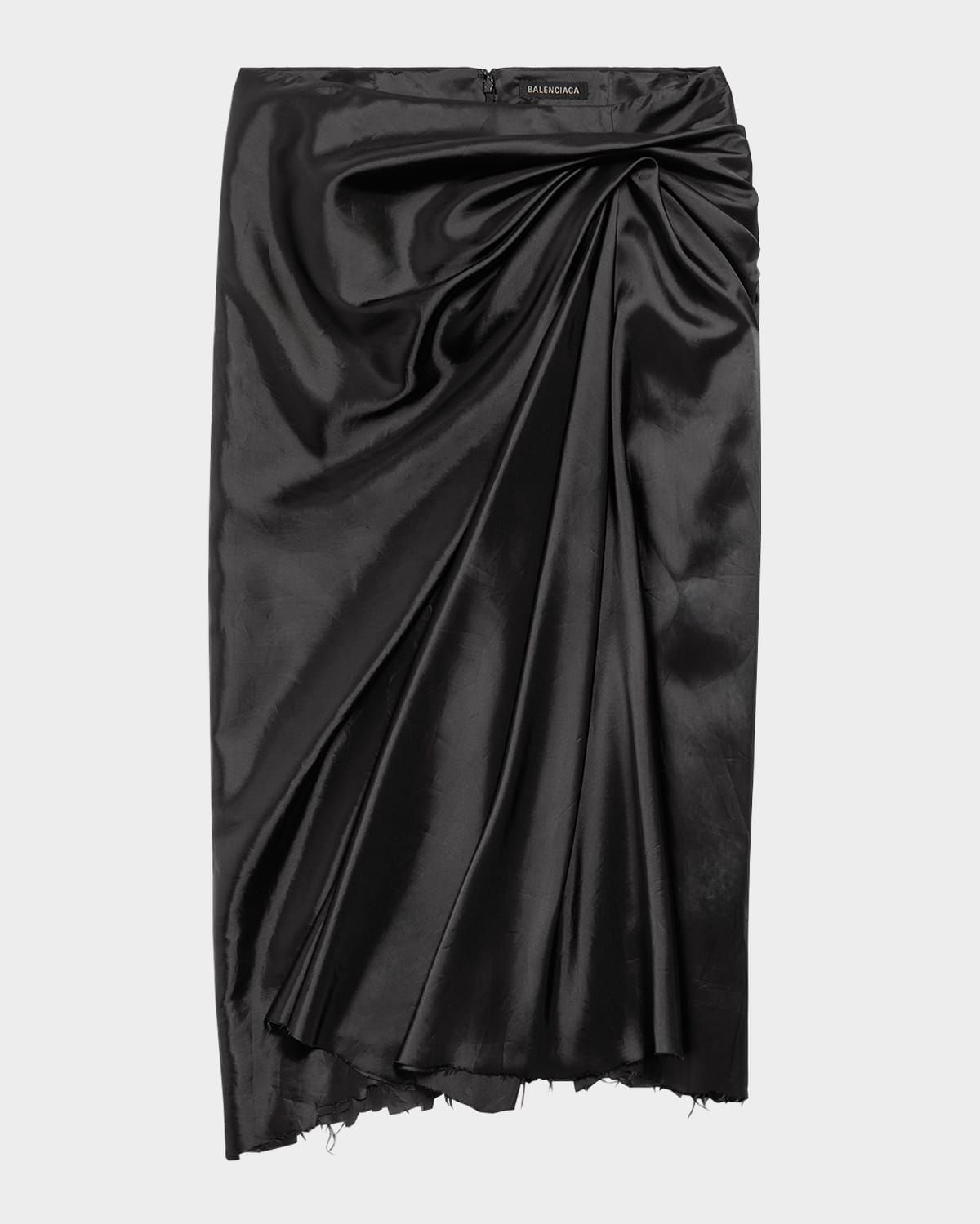 Draped Satin Midi Skirt