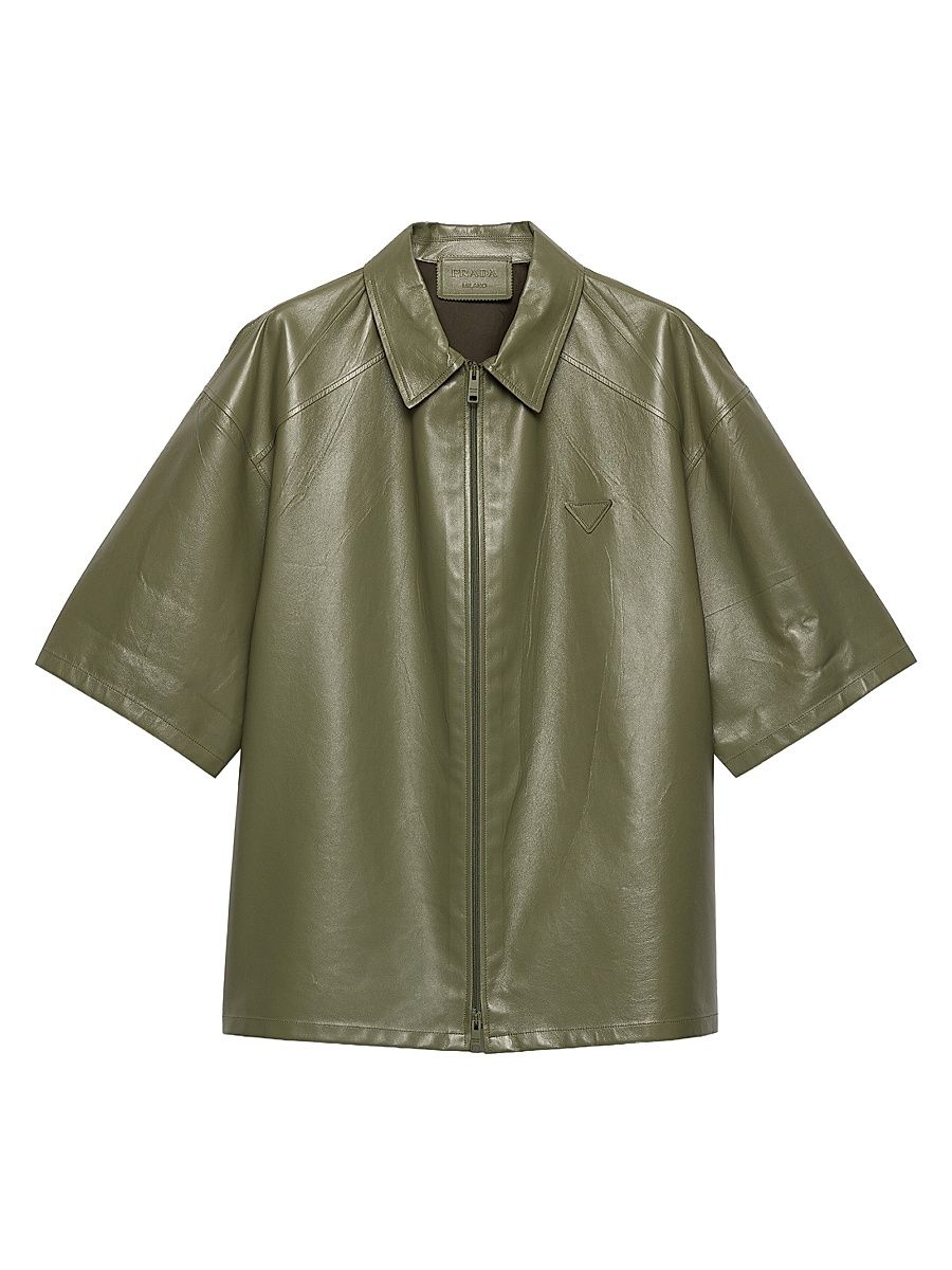 Women's Nappa Leather Zipper Shirt - Green - Size 8