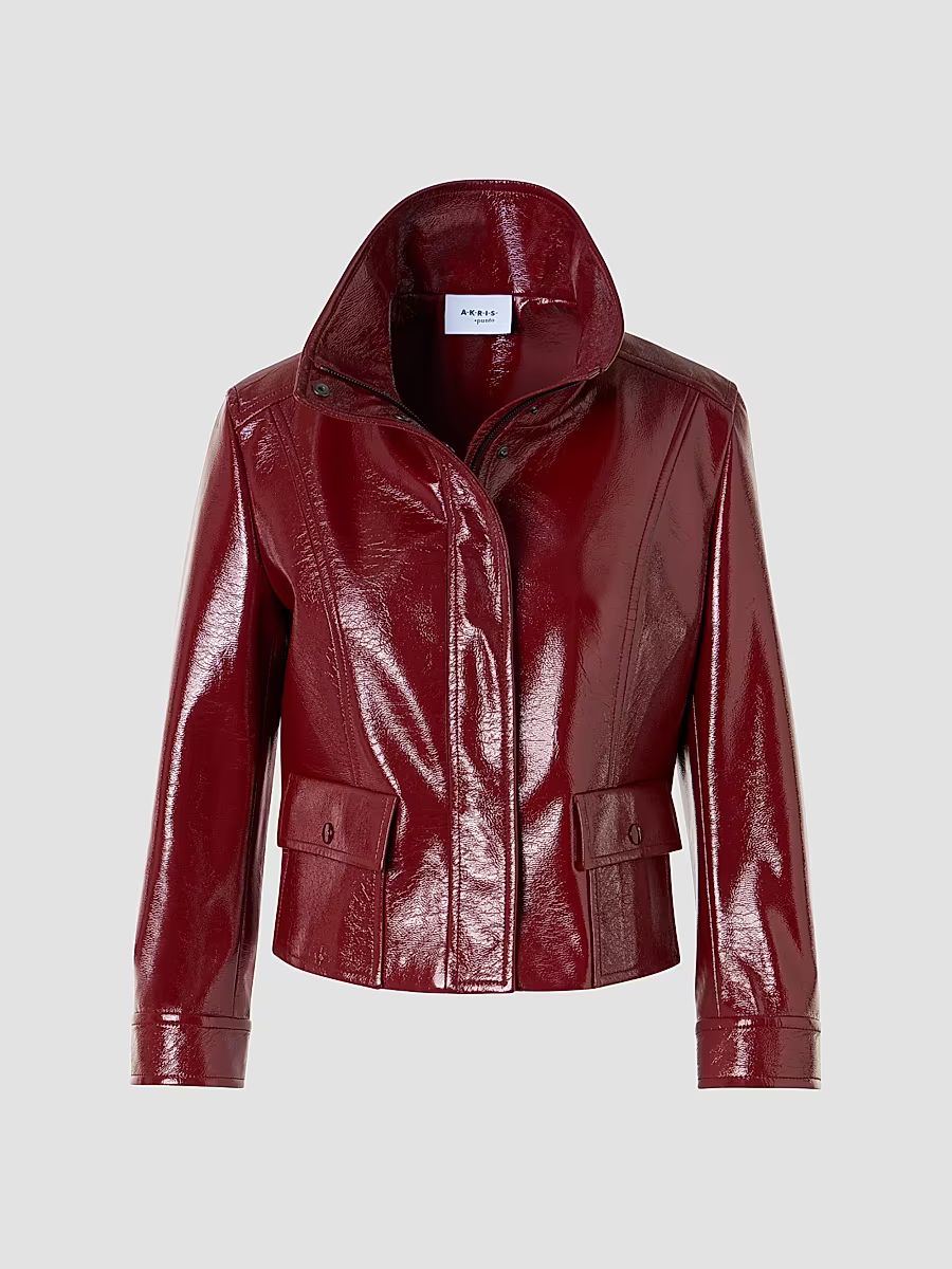 Women's Crinkled Faux-Leather Jacket - Pomegranate - Size 16