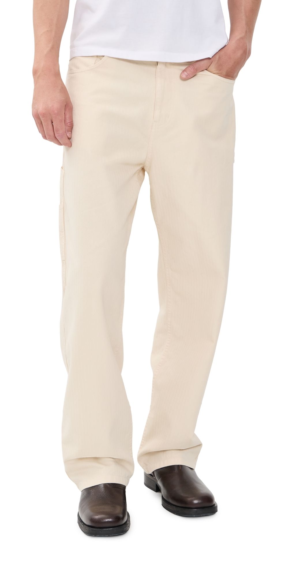 Les Deux Roi Carpenter Herringbone Pants Ivory 32