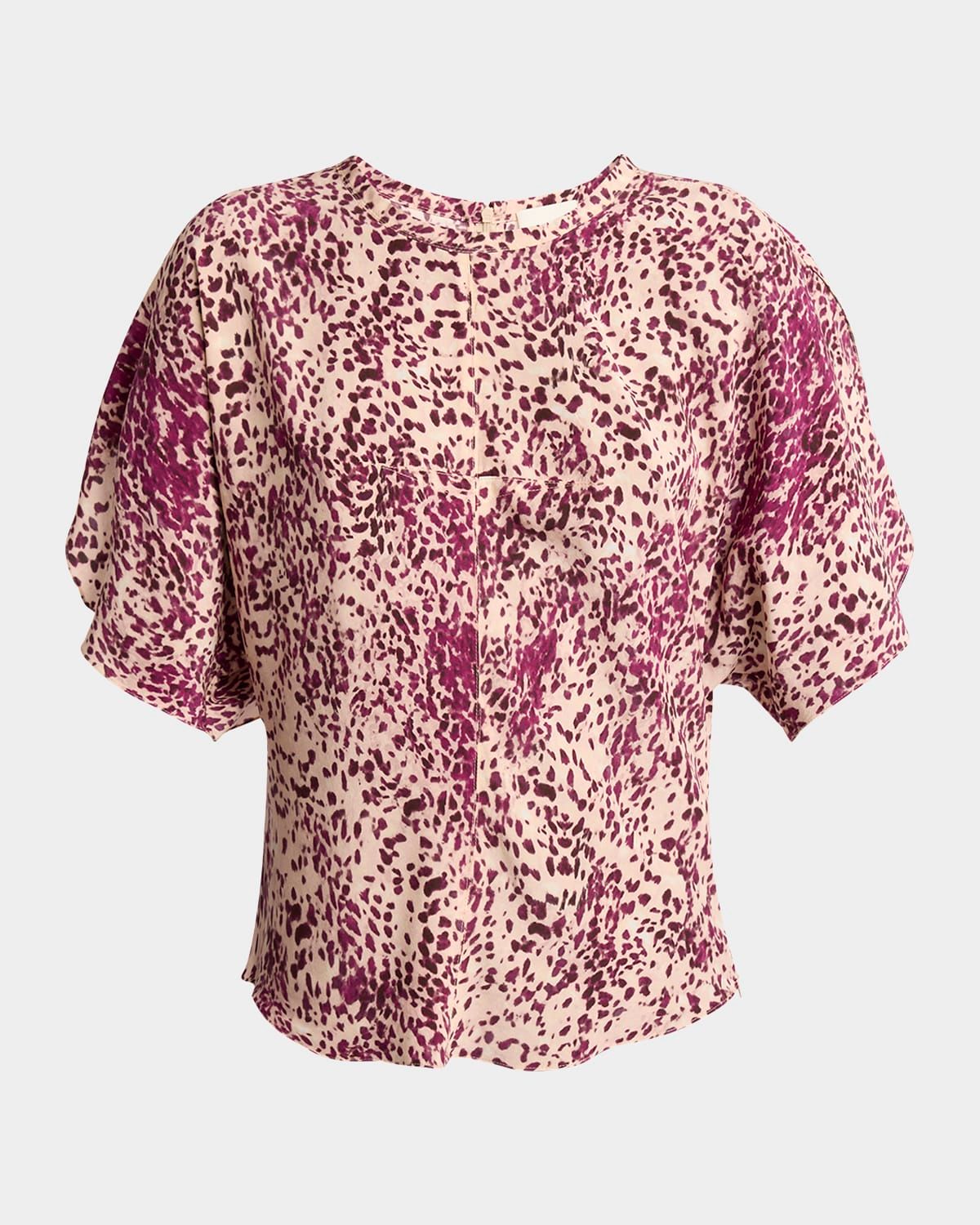 Karlita Spotted-Print Silk Short-Sleeve Blouse