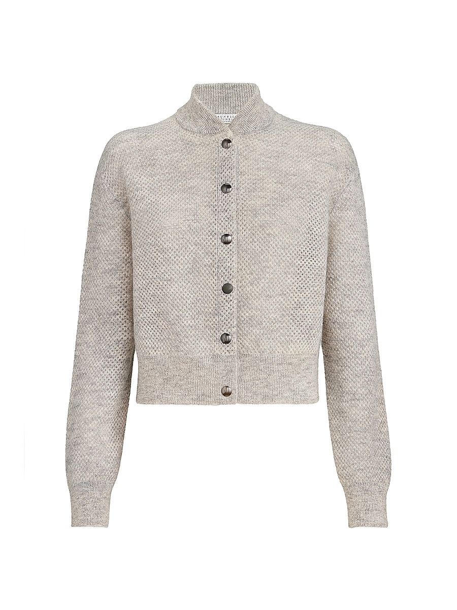 Women's Sparkling Mohair Double Knit Net Cardigan - Light Grey - Size XL