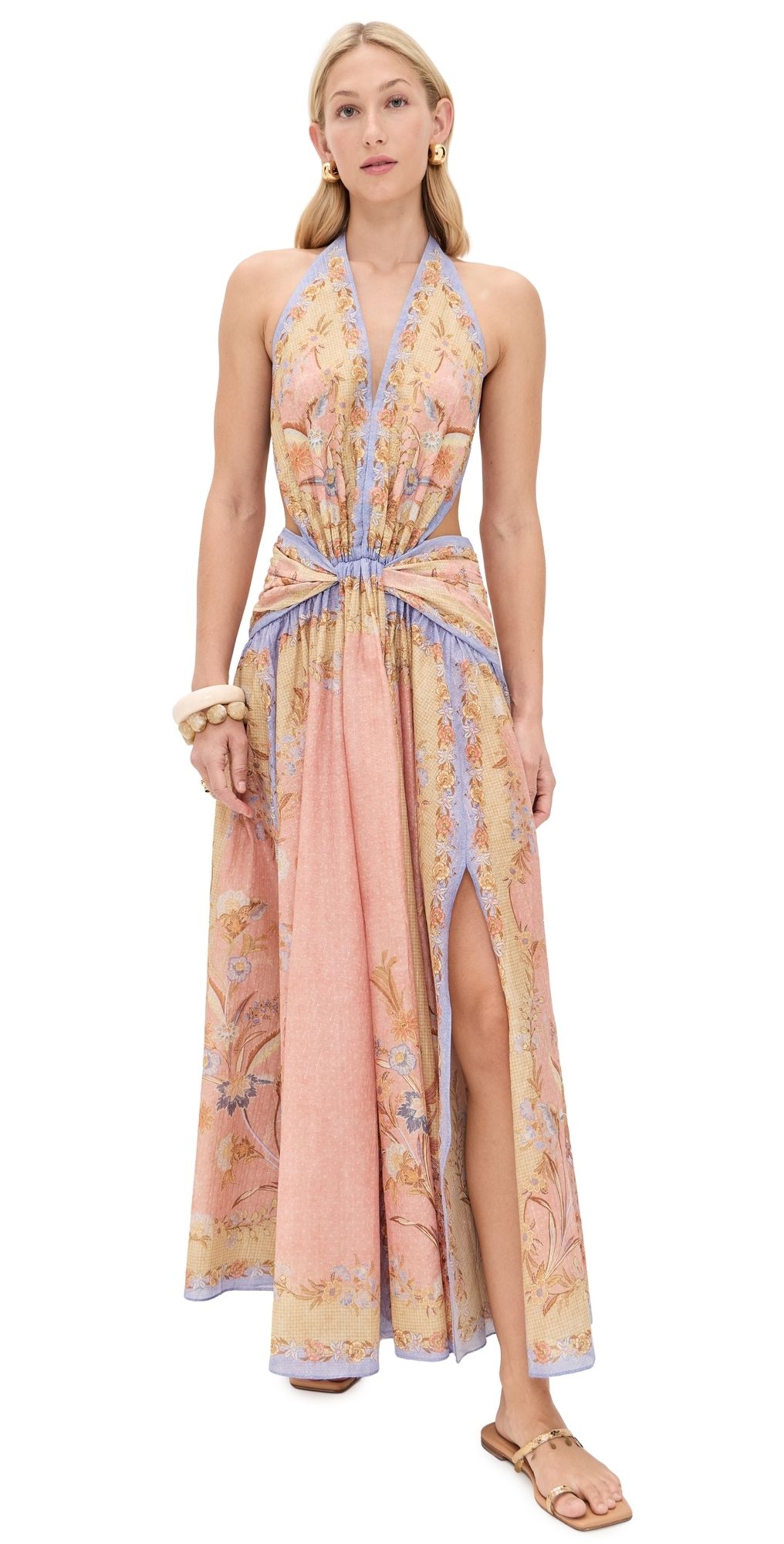 Zimmermann Indra Plunge Halter Maxi Dress Pink Scarf Floral 1