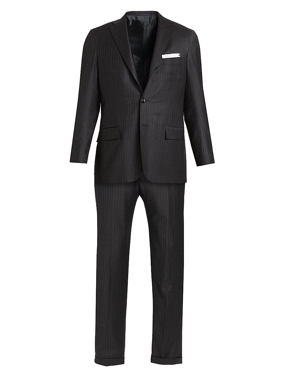 Men's Wool Pinstriped Suit - Dark Grey - Size 44