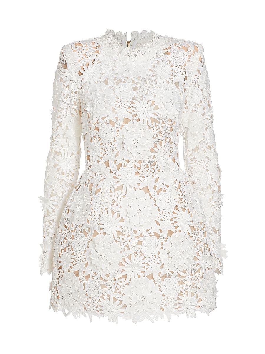 Women's Maia Lace Long-Sleeve Minidress - White - Size Large