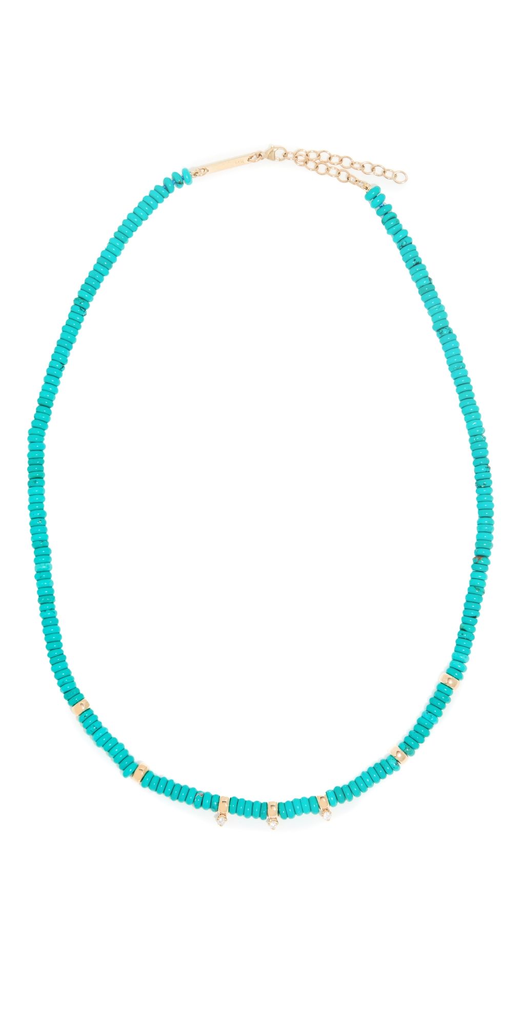 Zoe Chicco 14k Gold & Turquoise Rondelle Bead Necklace with 3 Prong Diamonds Turquoise One Size