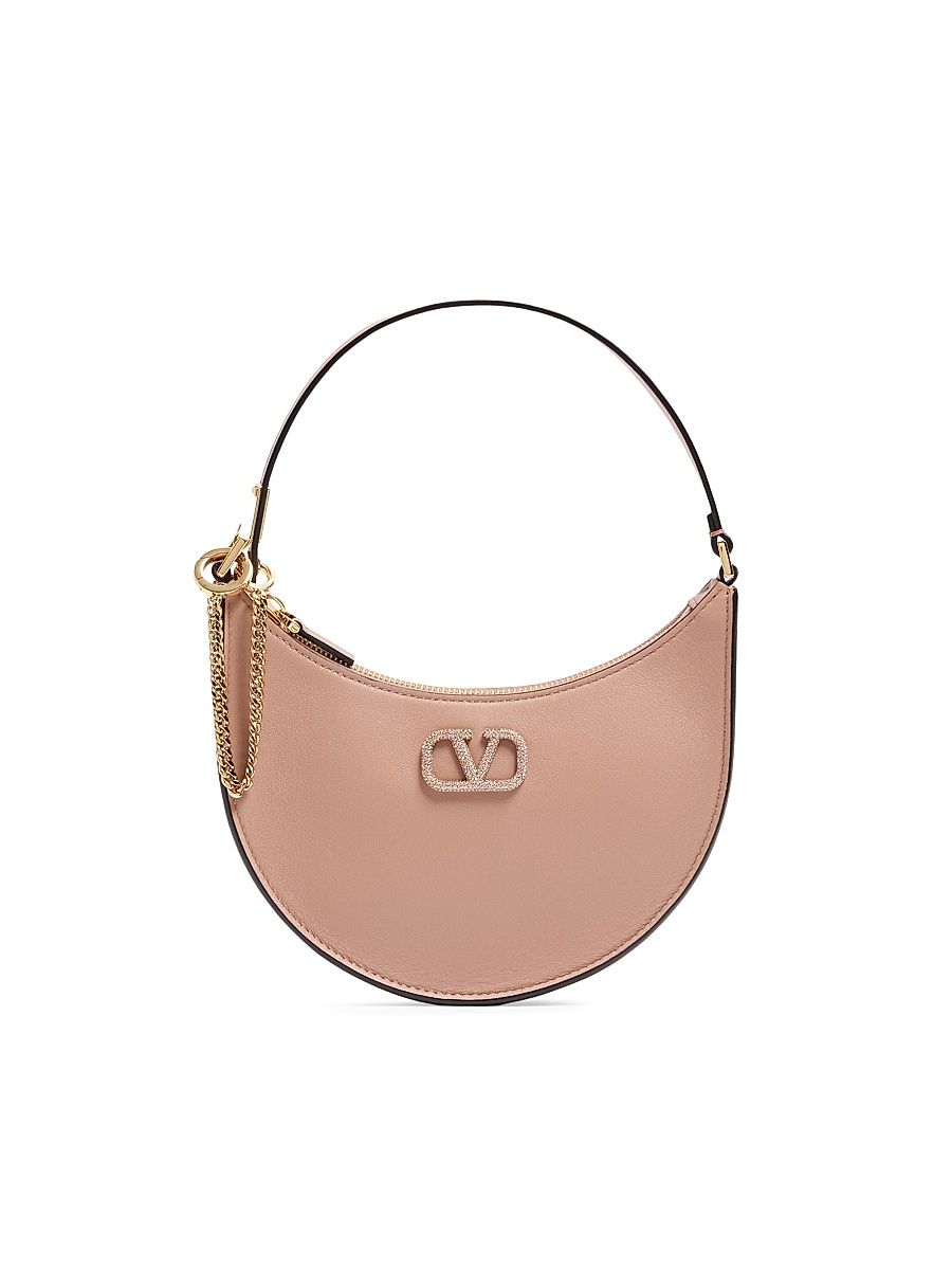 Women's VLogo Signature Calfskin Hobo Mini Bag with Jewel Logo - Rose Cannelle