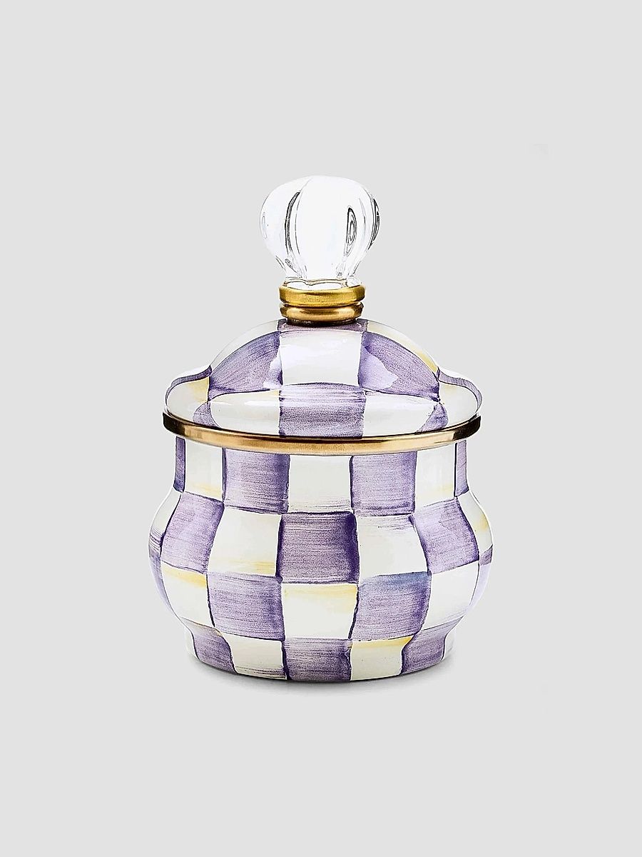 Violet Check Lidded Sugar Bowl