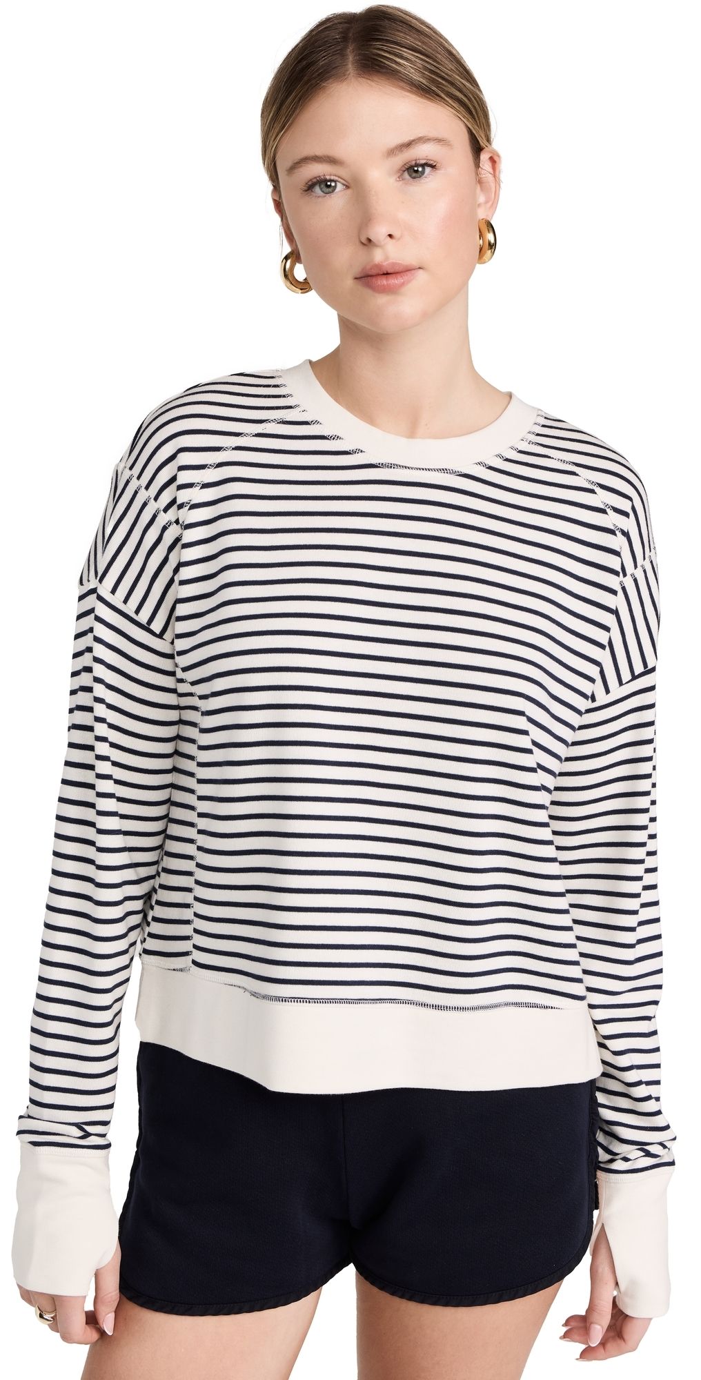 Sweaty Betty After Class Crop Sweatshirt Lily White Stripe L