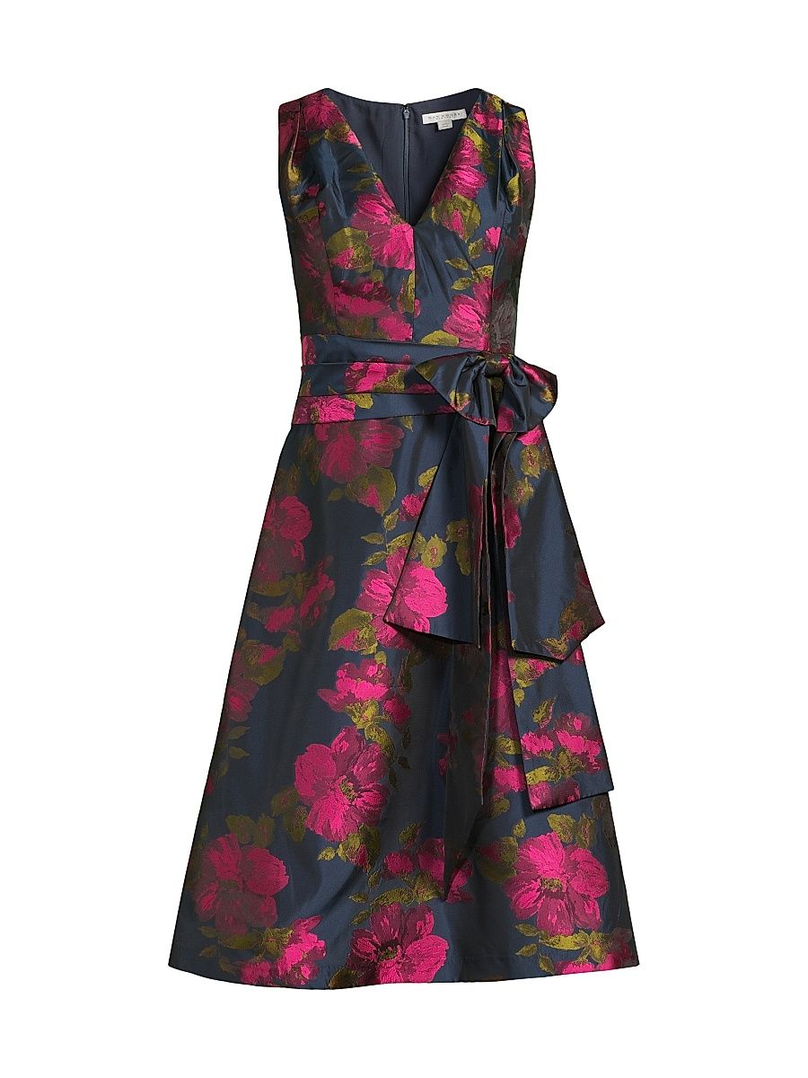 Women's Elisa Pleated Floral Taffeta Cocktail Dress - Wild Berry Blue Opal - Size 10