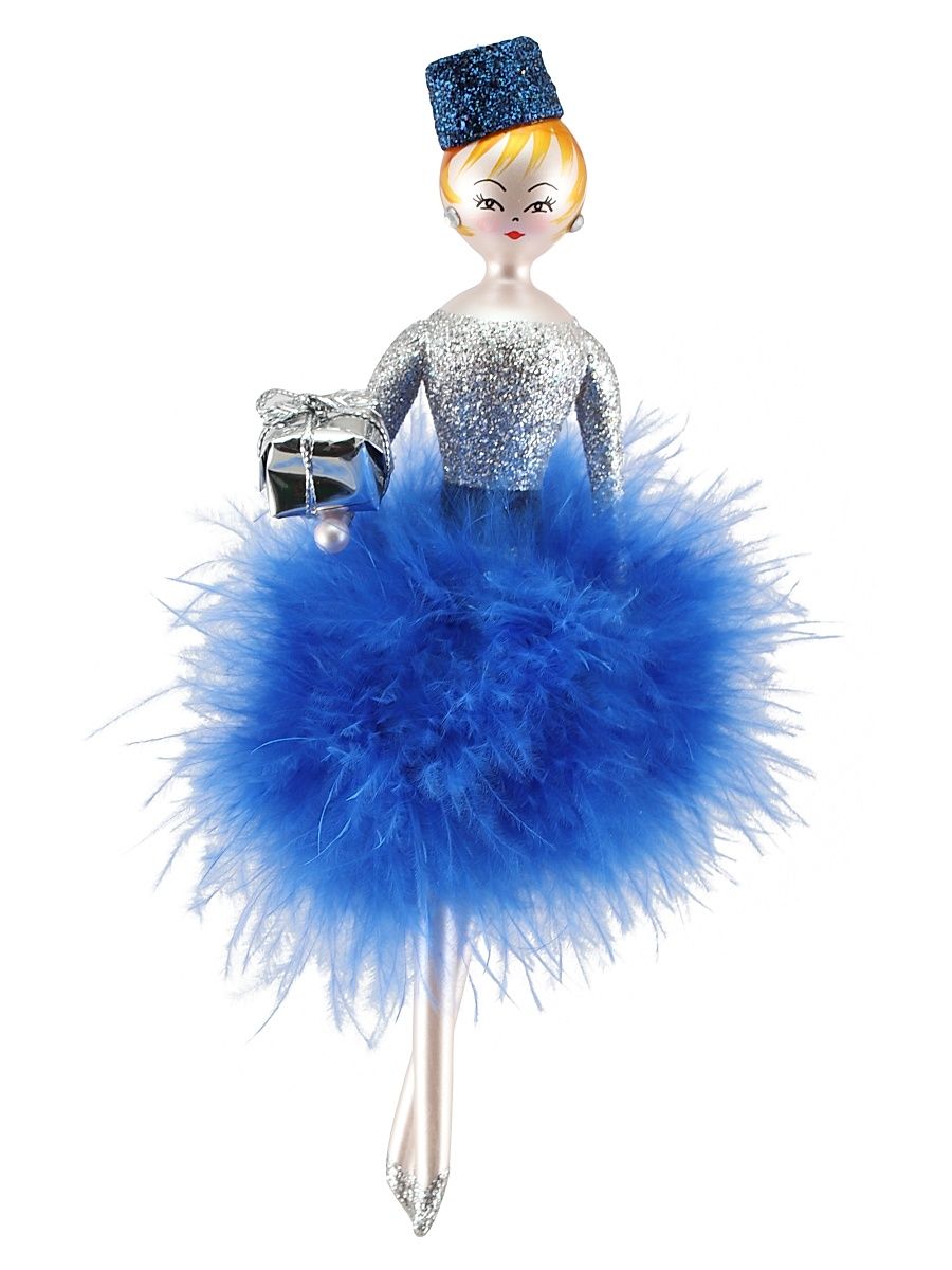 Soffieria De Carlini Blue Feathers Skirt Lady Ornament