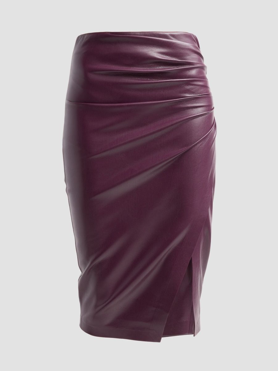 Generation Love Women's Gina Vegan Leather Midi Skirt - Plum - Size XL
