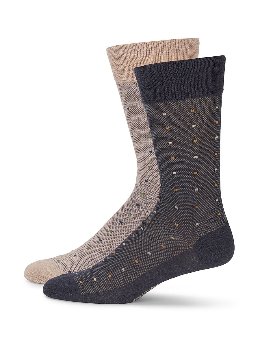 Men's 2-Pack Contemporary Dots Mid-Calf Socks - Indigo Beige