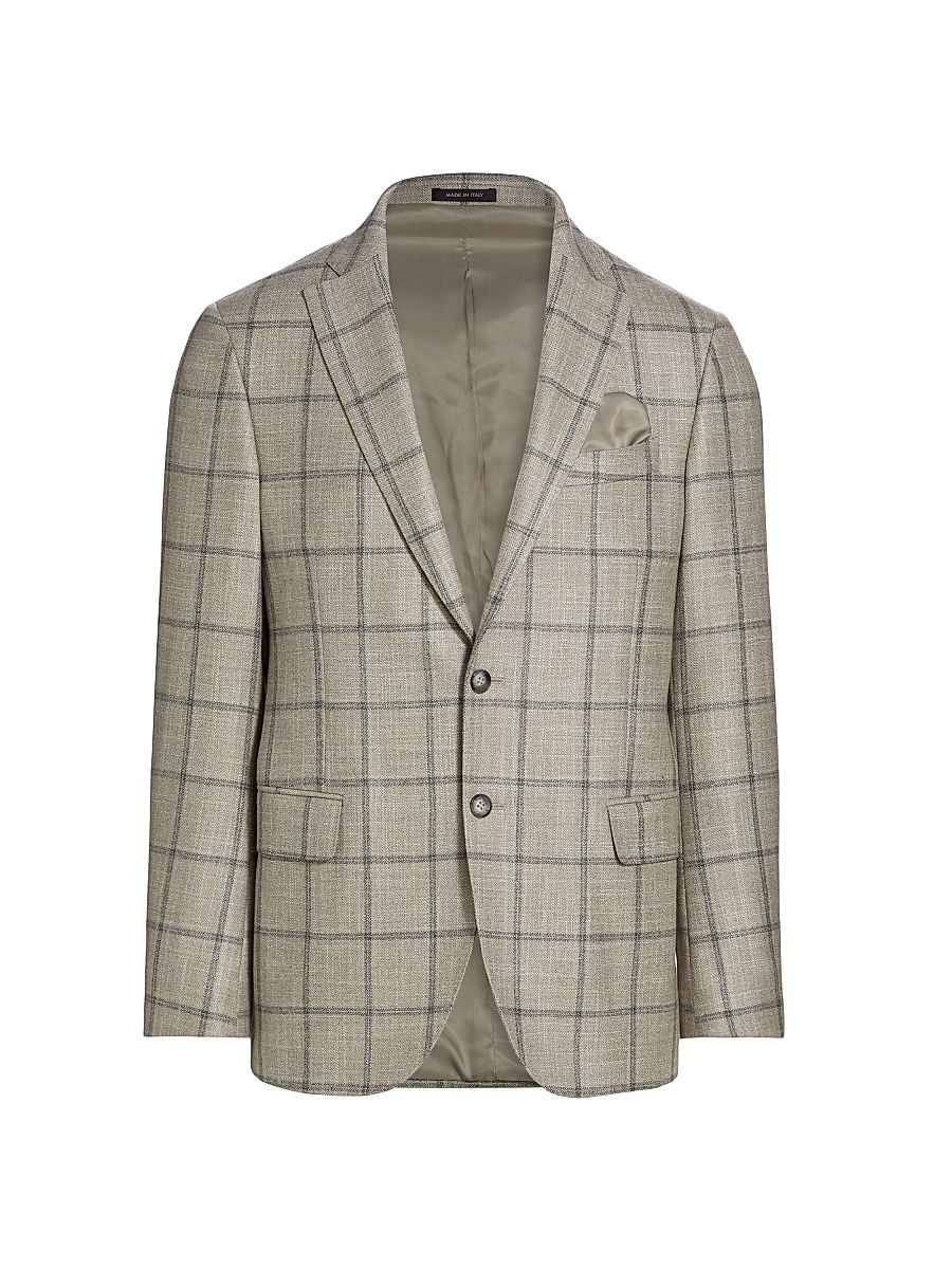 Men's COLLECTION Plaid Wool-Blend Sportcoat - Cream - Size 44