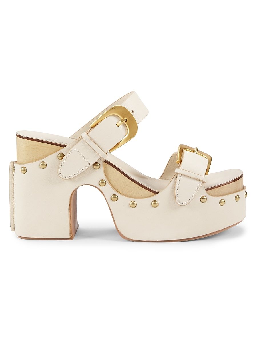 Women's Alight 100MM Studded Leather Wedge Sandals - Milk - Size 11