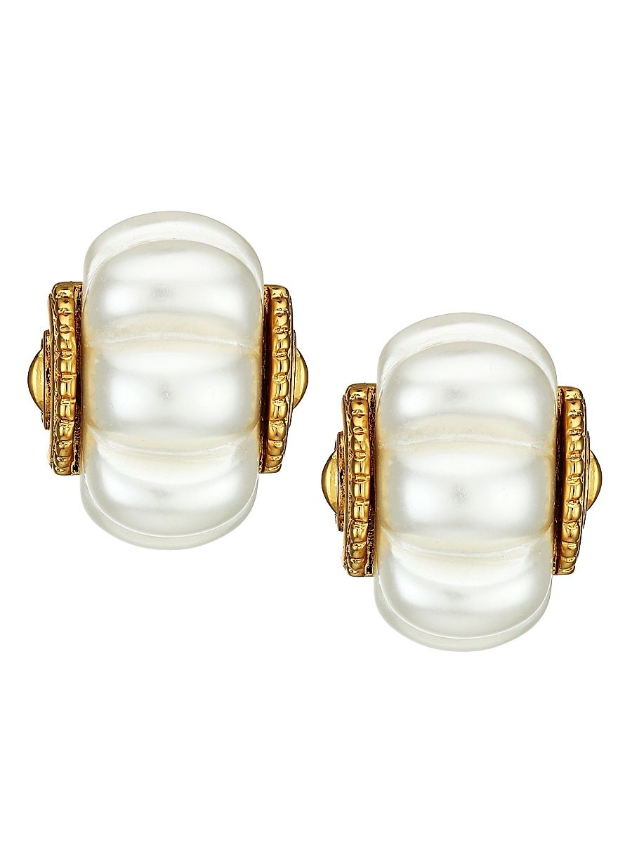 Women's 22K Goldplated & Pearlized Resin Shrimp Hoop Clip-On Earrings - Pearl