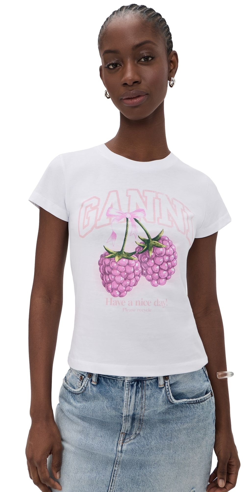 GANNI Baby Fit T-shirt Raspberry Bright White L