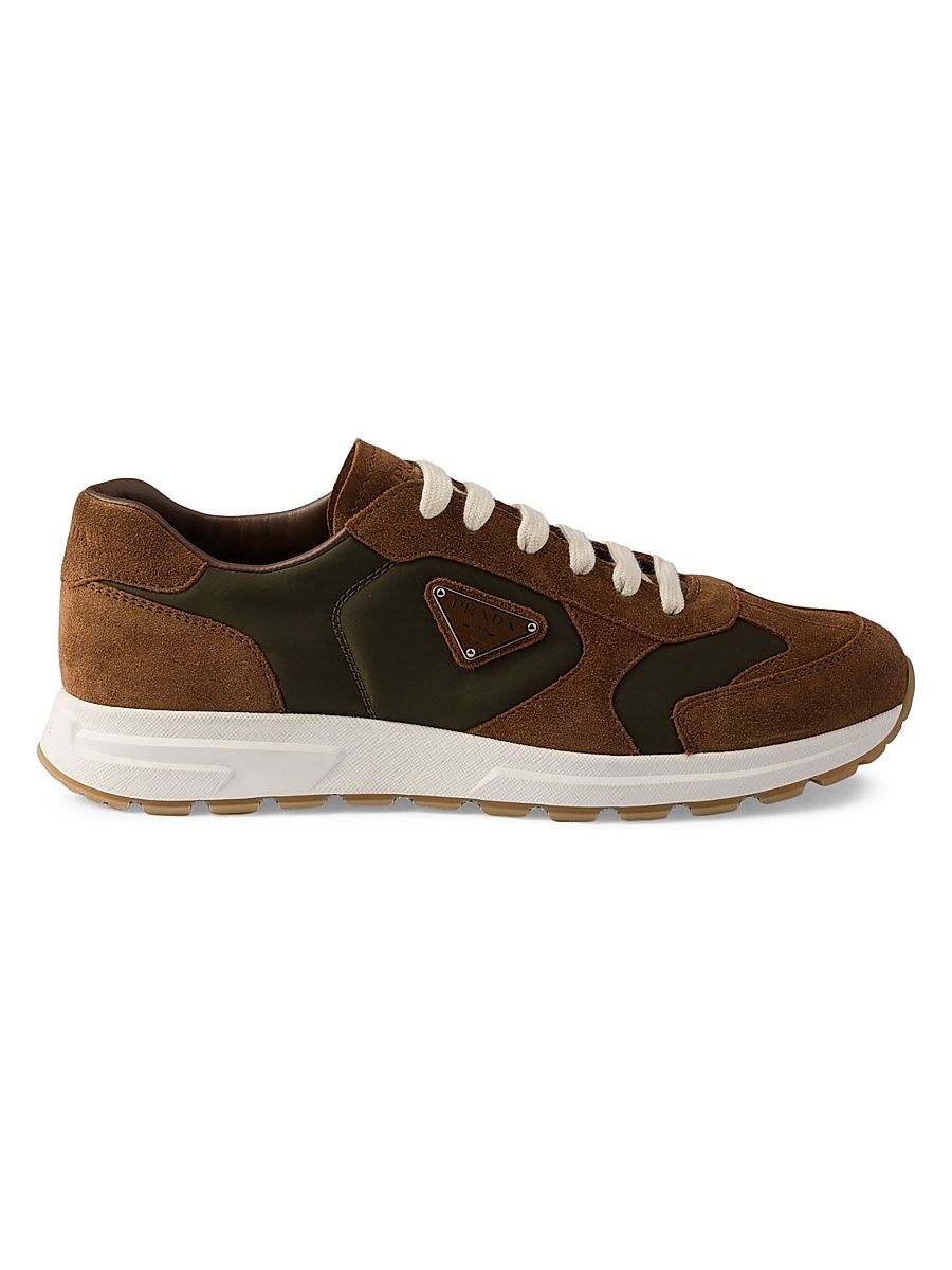 Women's Suede and Re-Nylon Sneakers - Dark Brown - Size 12