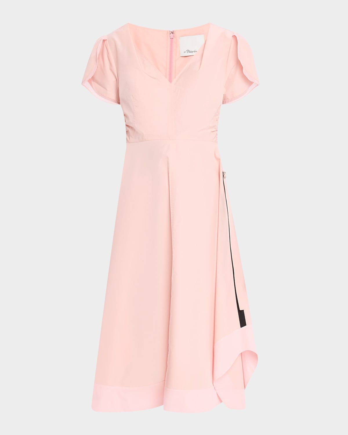 V-Neck Tulip-Sleeve Midi Dress