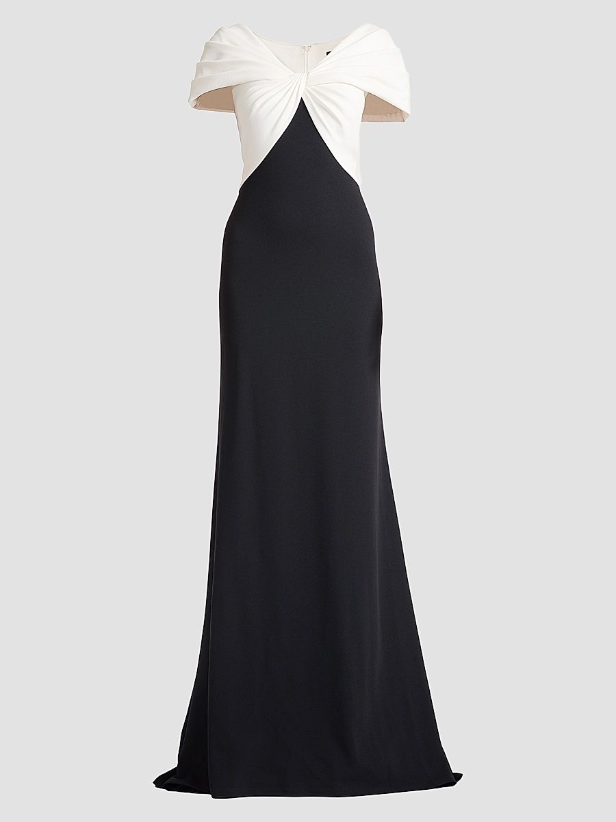 Women's Twist-Front Short-Sleeve Gown - Ivory Black - Size XXL
