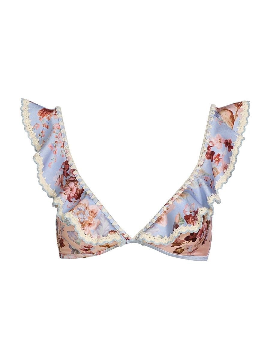 Women's Awaken Floral Crochet-Trim Bikini Top - Spliced Print - Size 10