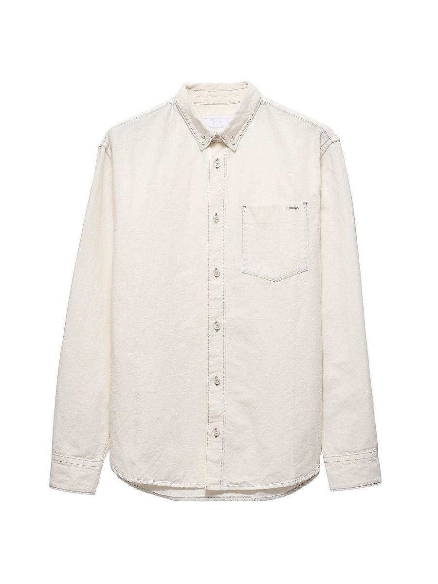 Men's Chambray Shirt - Beige Khaki - Size 17.5