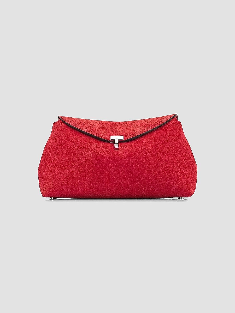 Toteme Women's T-Lock Suede Clutch - Red Suede
