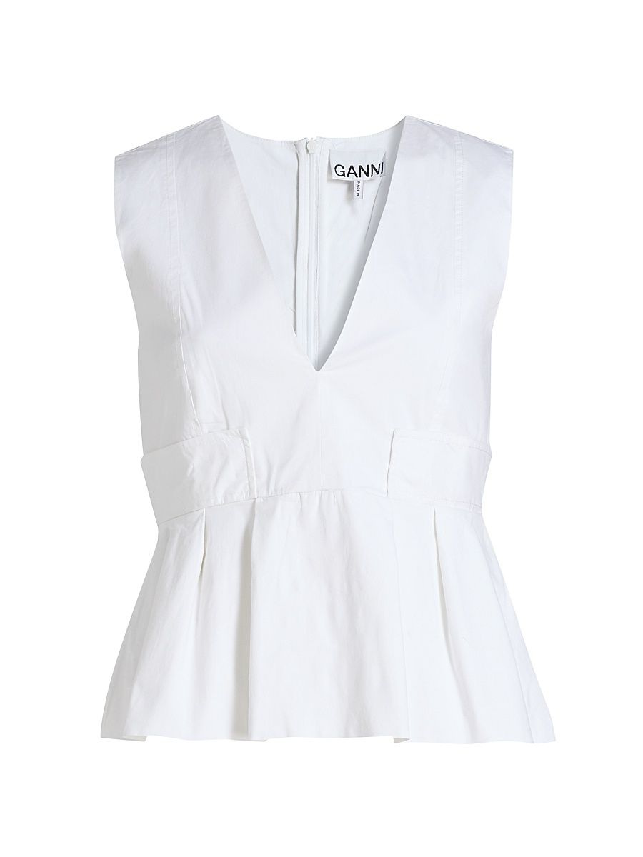 Women's Stretch-Cotton V-Neck Blouse - Bright White - Size 14