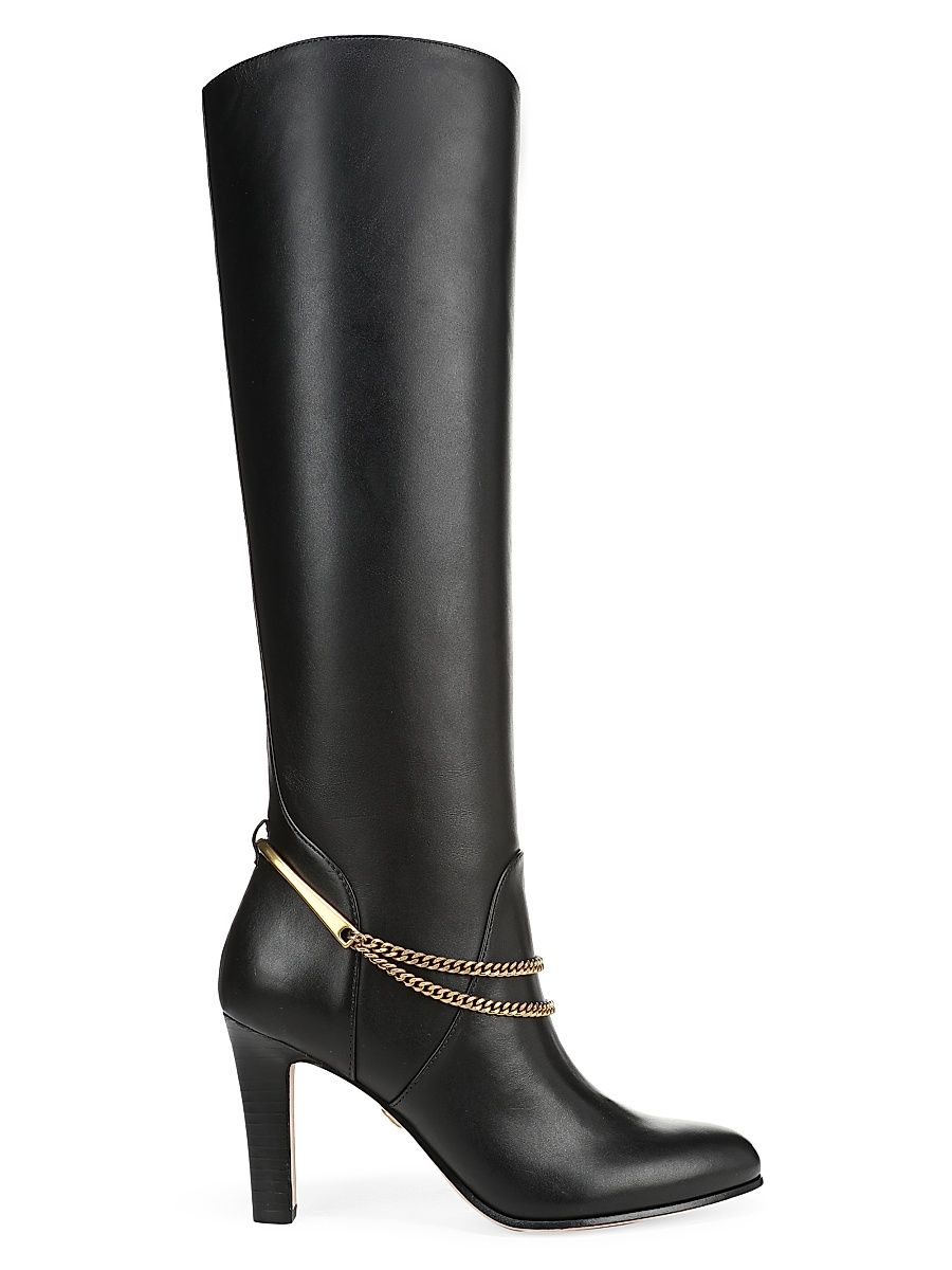 Women's Tarian Leather Chain Pull-On Tall Boots - Black - Size 10