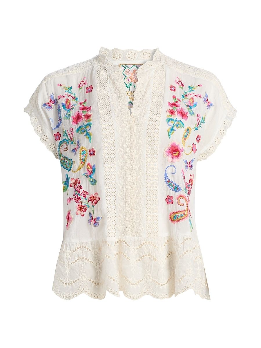 Women's Astrud Romana Embroidered Floral Blouse - Natural - Size XXL