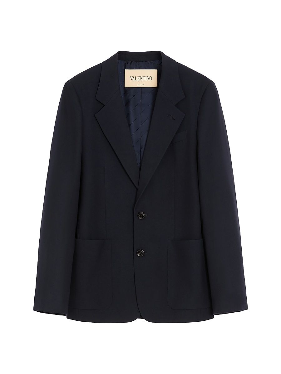 Men's Single-Breasted Jacket in Natté Wool - Dark Blue - Size 40